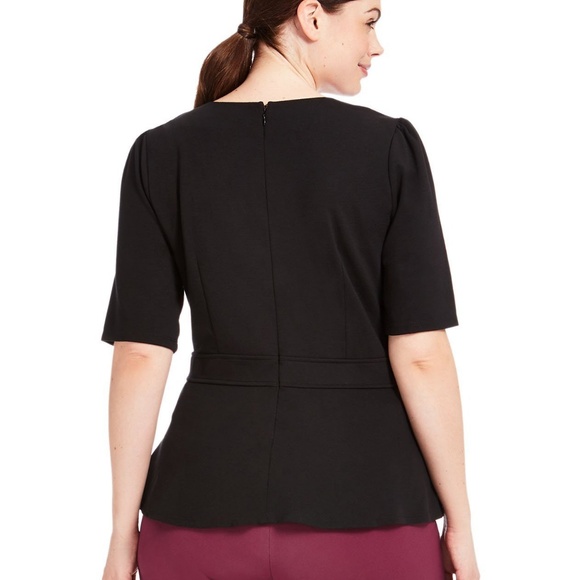 ELOQUII Ponte Knit Peplum Top Pearl Button Details - Picture 2 of 8